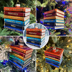 Jane Austen Blown Glass Book Stack Christmas Tree Ornament