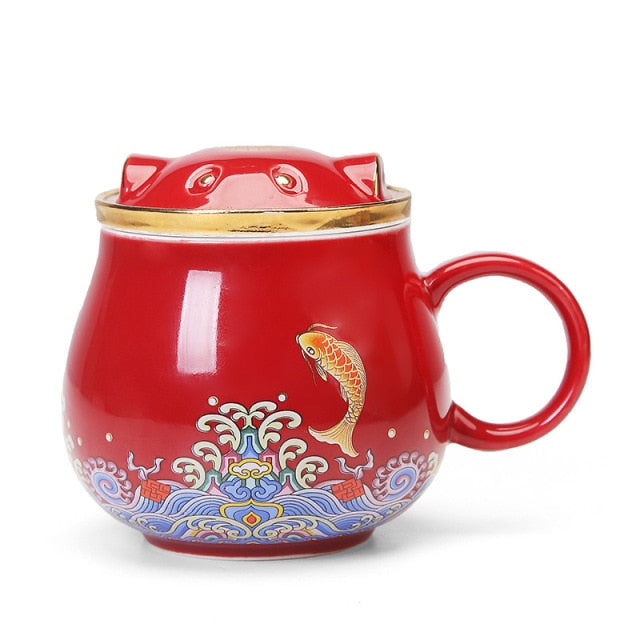 Japanese Ceramic Tea Infuser Cup with Lid