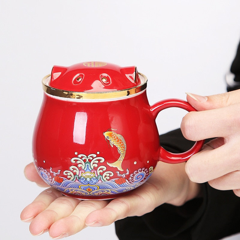 Japanese Ceramic Tea Infuser Cup with Lid