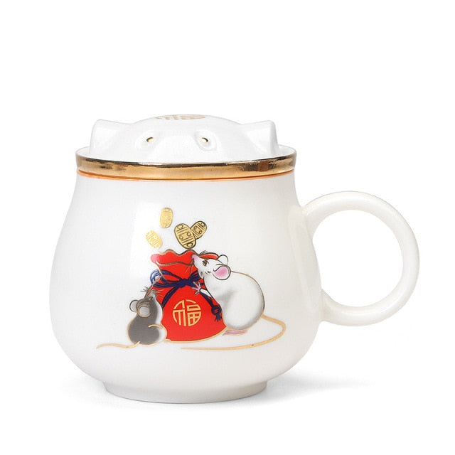 Japanese Ceramic Tea Infuser Cup with Lid