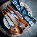 Japanese-Style Natural Wood Utensil Set with Fabric Case