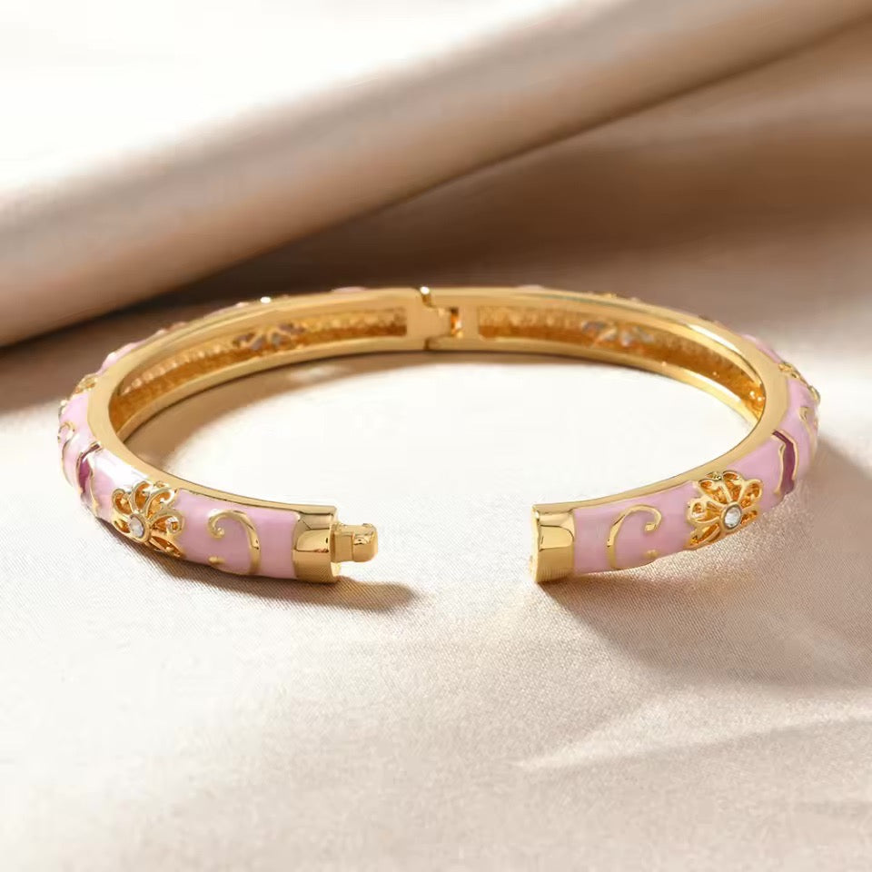 Floral Accented Bangles for Women - Gold-Toned, 6 cm Diameter, view 2