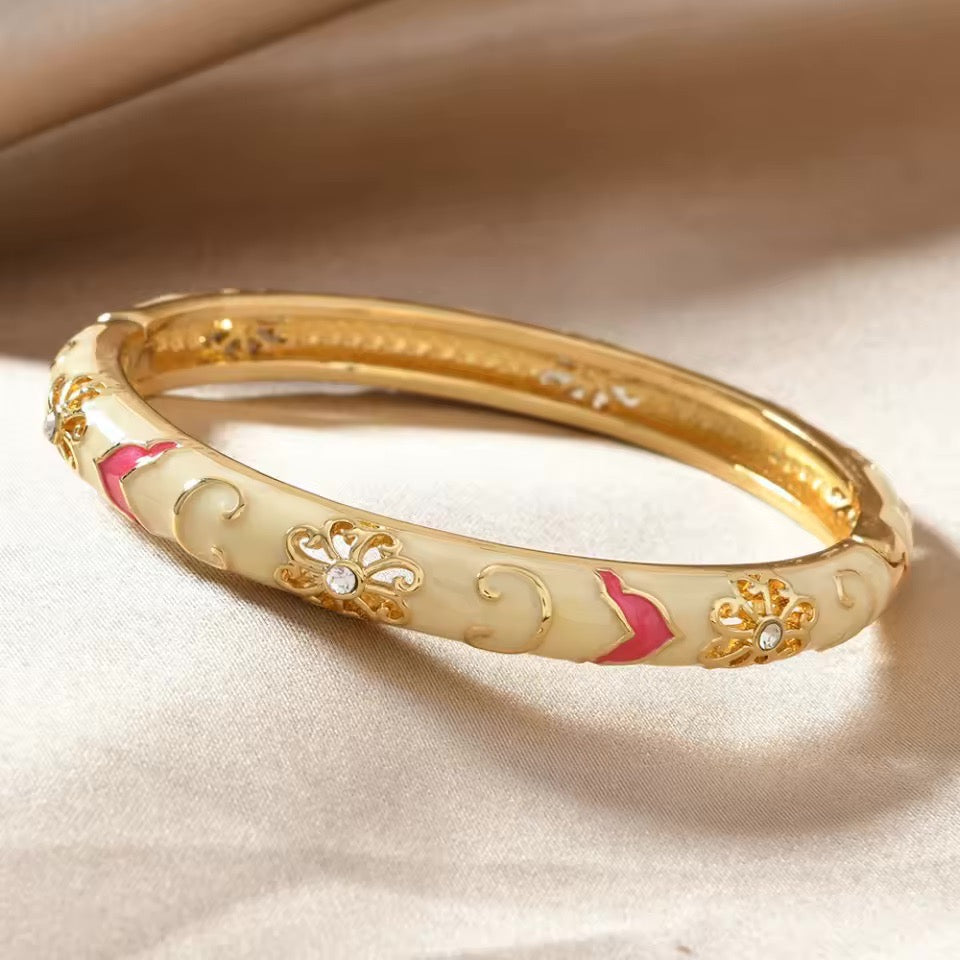 Floral Accented Bangles for Women - Gold-Toned, 6 cm Diameter, view 3