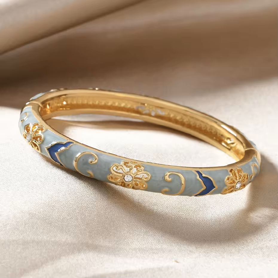Floral Accented Bangles for Women - Gold-Toned, 6 cm Diameter, view 4