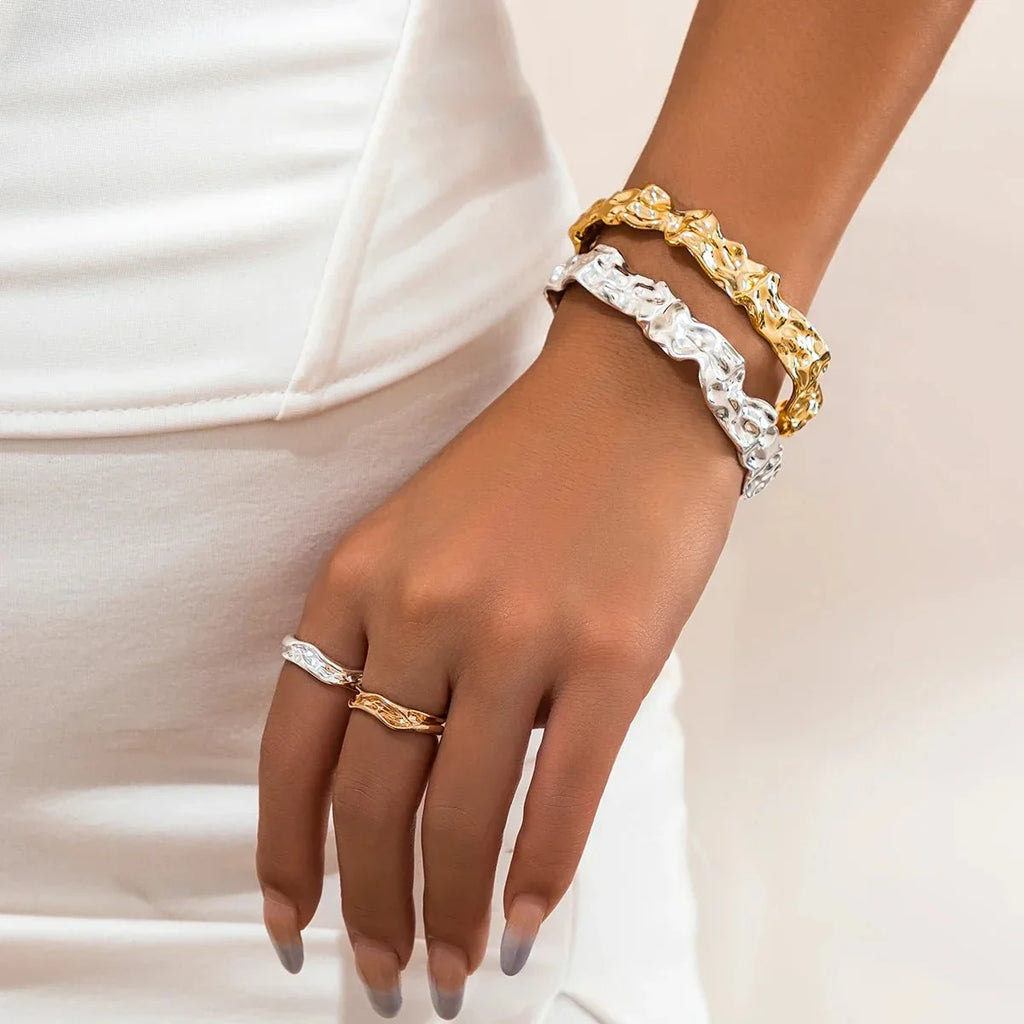 Irregular Crumbled Textured Bangle Bracelet for Women, view 3