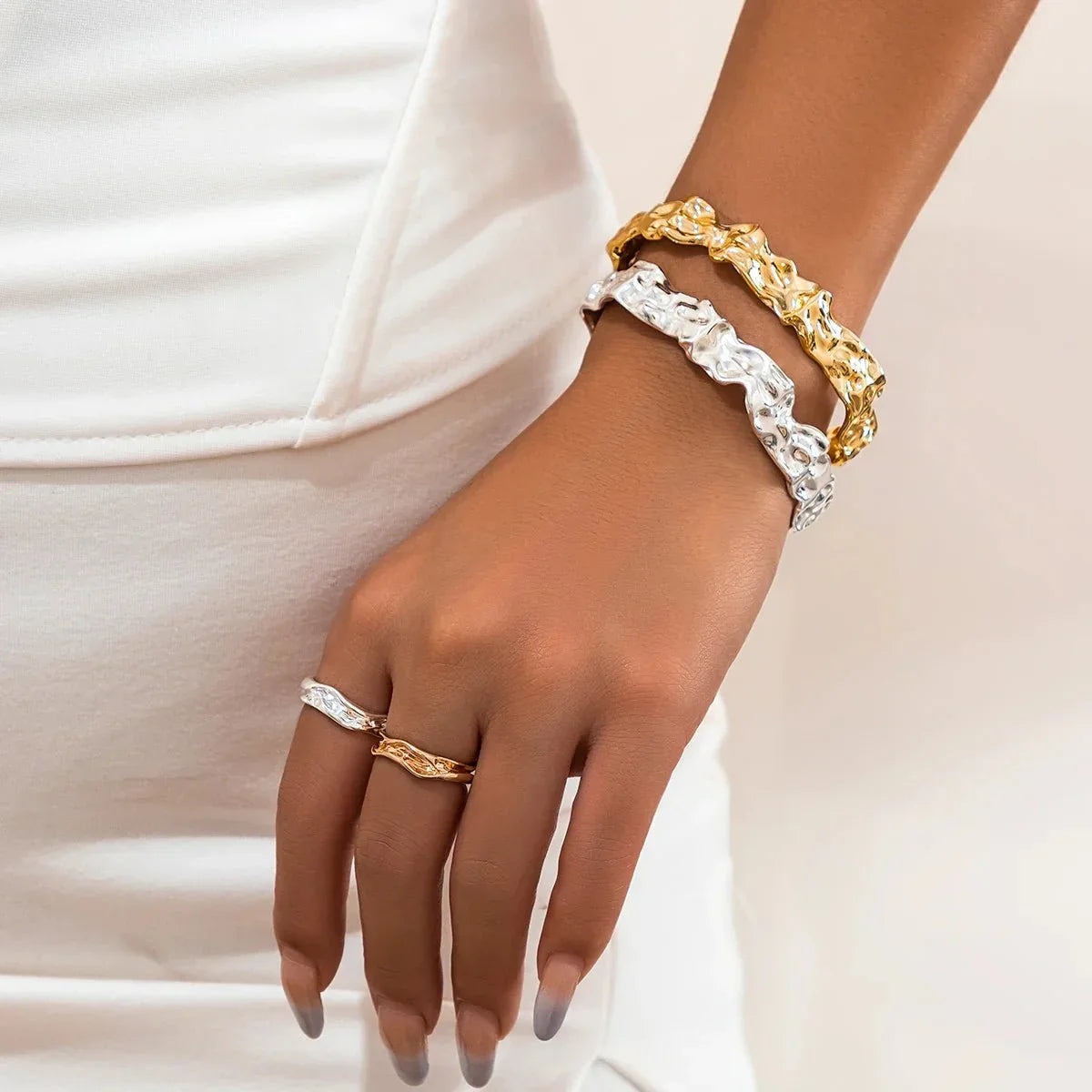 Irregular Crumbled Textured Bangle Bracelet for Women, view 3