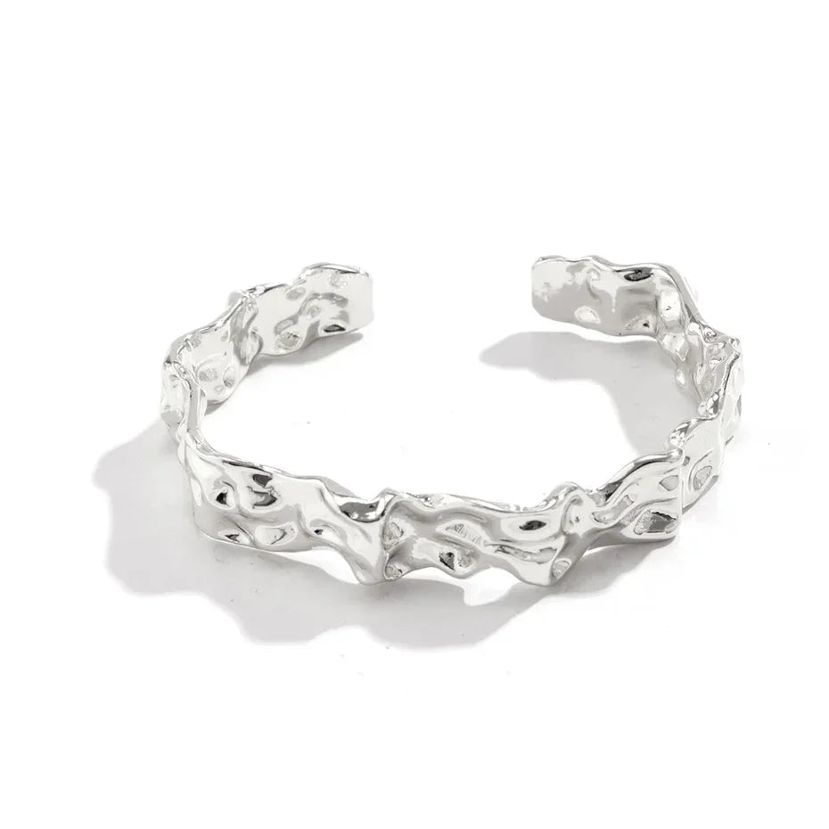 Irregular Crumbled Textured Bangle Bracelet for Women, view 5