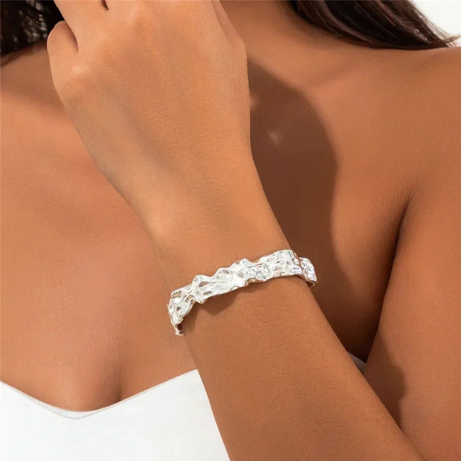 Irregular Crumbled Textured Bangle Bracelet for Women, view 6