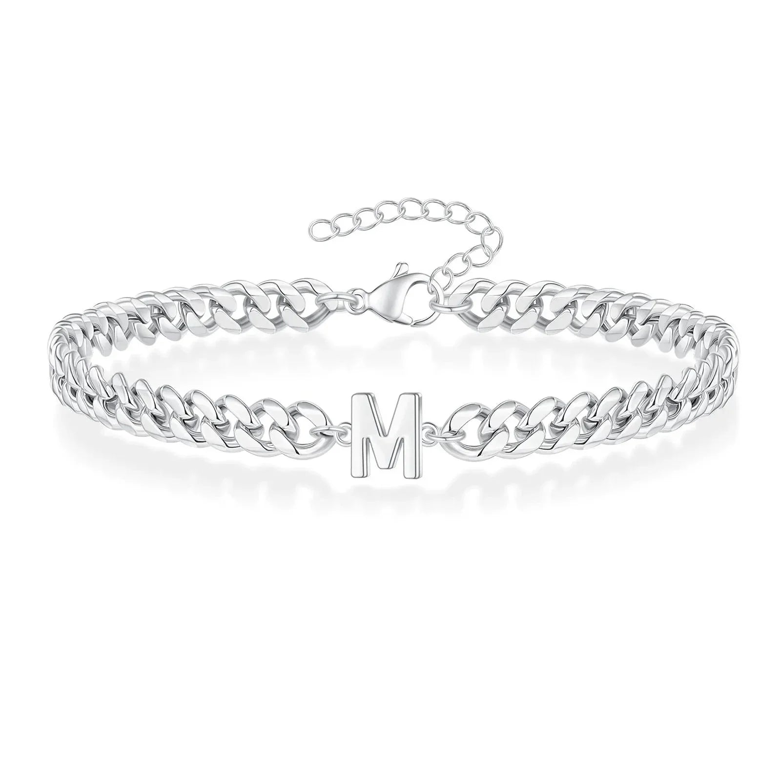Couples Letter Initial Cuban Bracelet - Adjustable 20-25cm, view 17