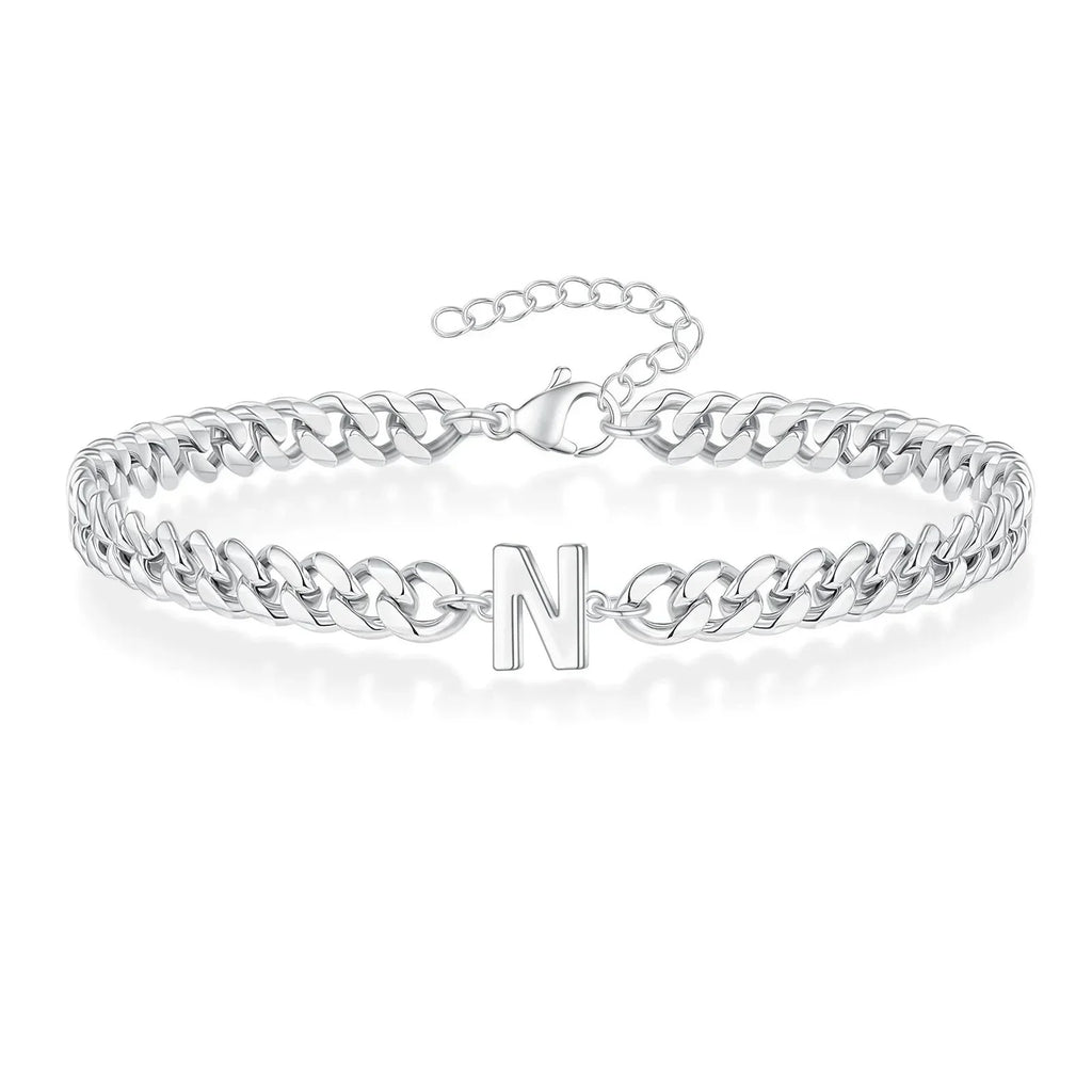 Couples Letter Initial Cuban Bracelet - Adjustable 20-25cm, view 18