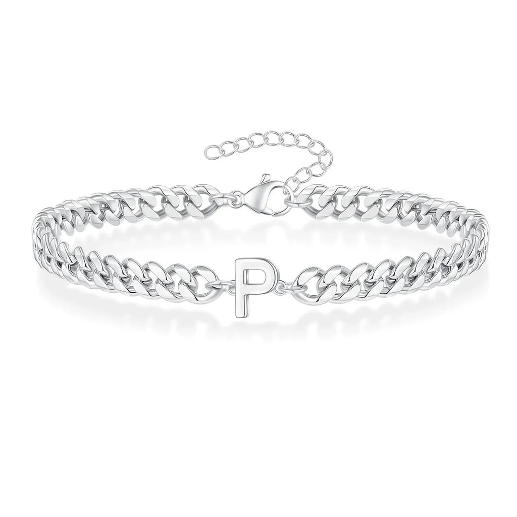 Couples Letter Initial Cuban Bracelet - Adjustable 20-25cm, view 20