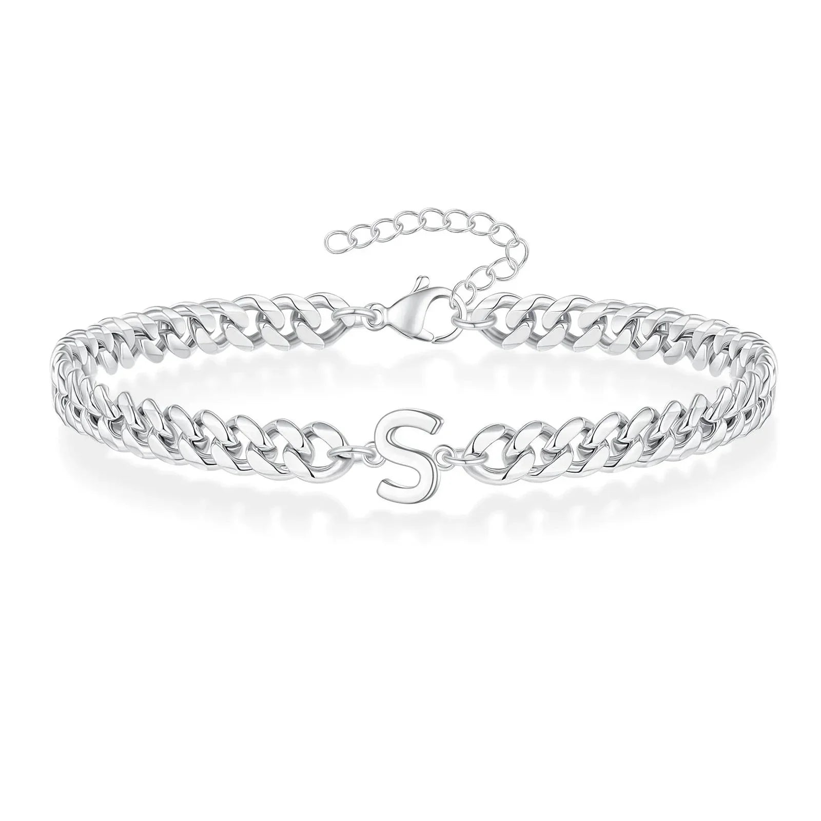 Couples Letter Initial Cuban Bracelet - Adjustable 20-25cm, view 23