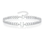 Couples Letter Initial Cuban Bracelet - Adjustable 20-25cm, view 25