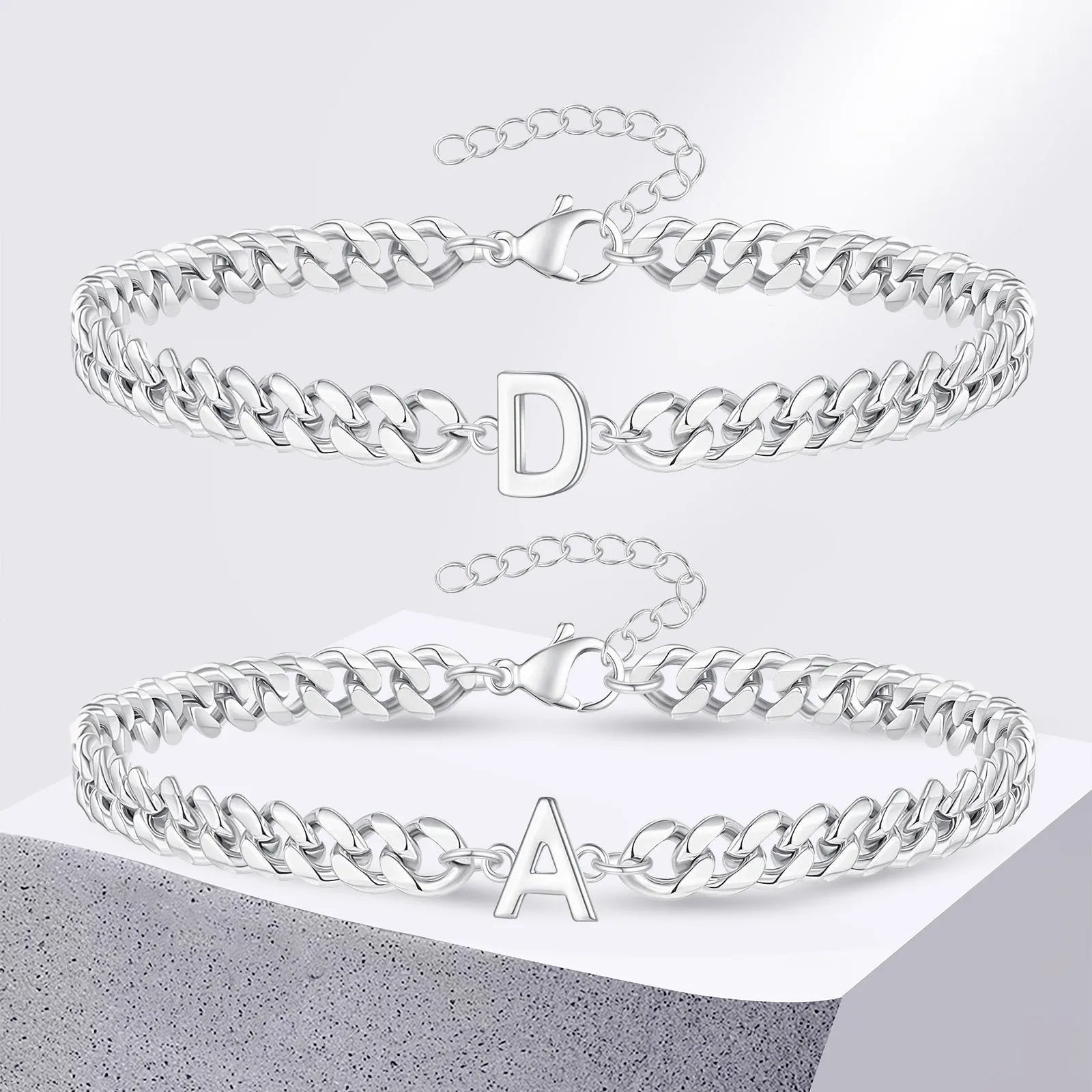 Couples Letter Initial Cuban Bracelet - Adjustable 20-25cm, view 3