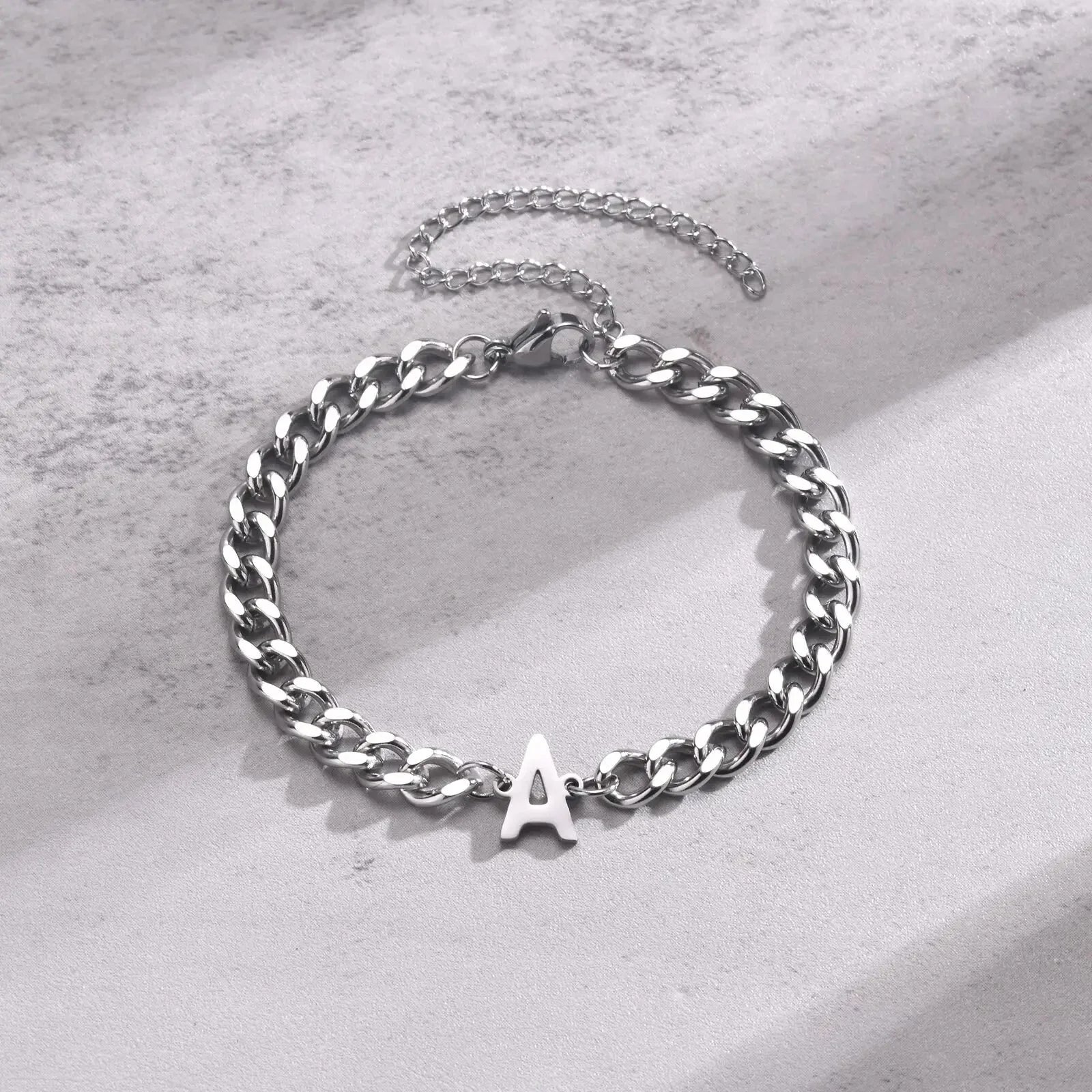 Couples Letter Initial Cuban Bracelet - Adjustable 20-25cm, view 4