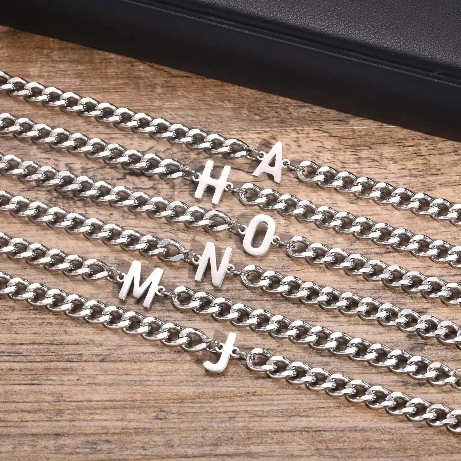Couples Letter Initial Cuban Bracelet - Adjustable 20-25cm, view 5