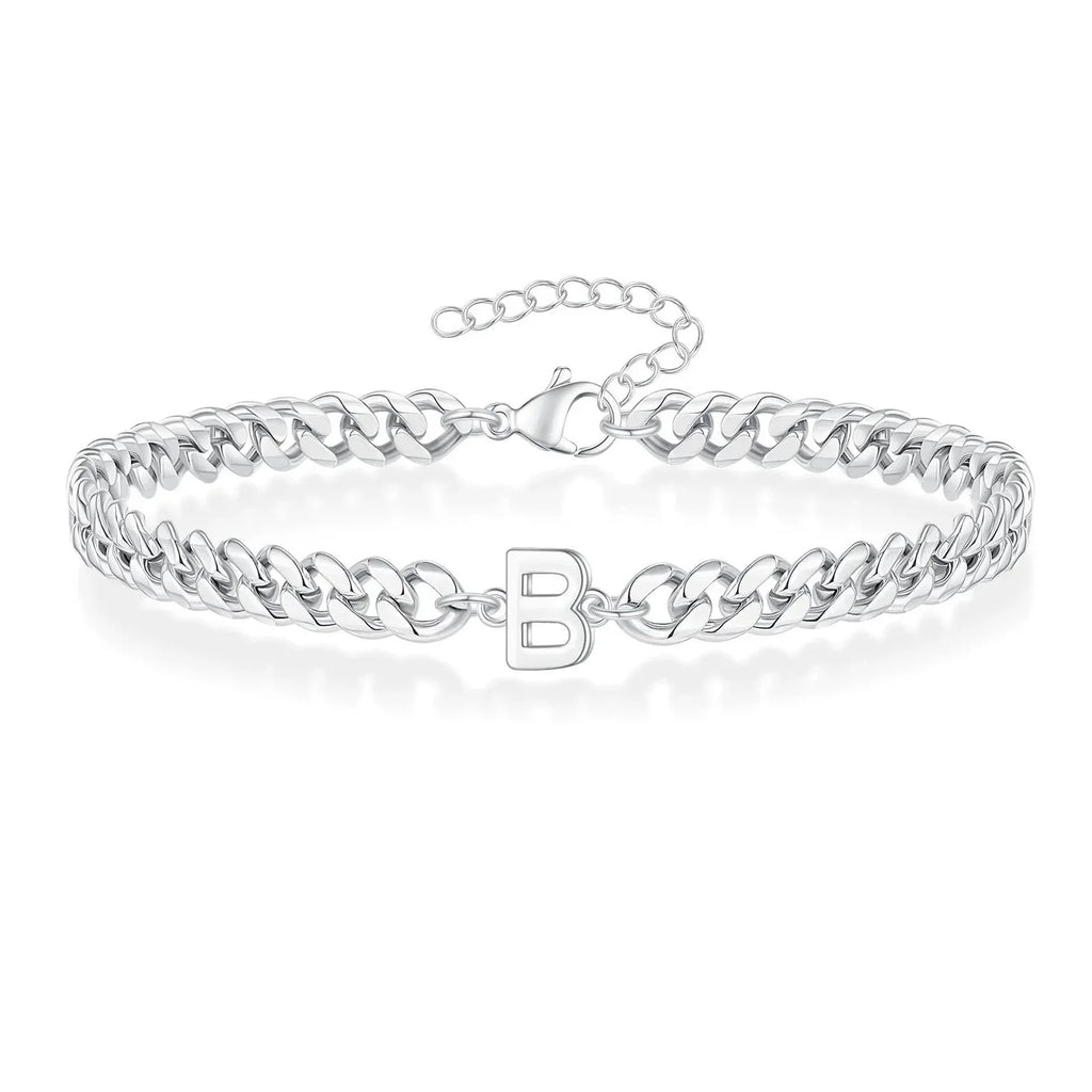 Couples Letter Initial Cuban Bracelet - Adjustable 20-25cm, view 6