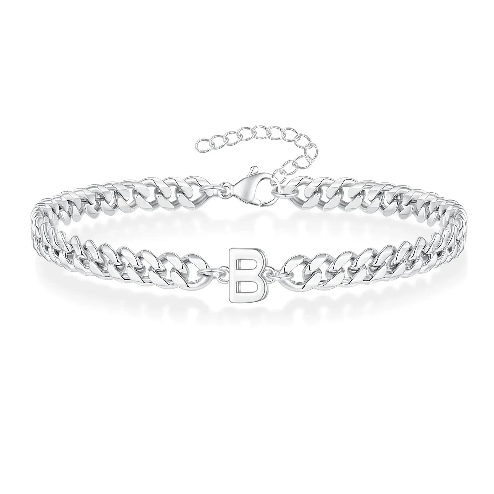Couples Letter Initial Cuban Bracelet - Adjustable 20-25cm, view 6