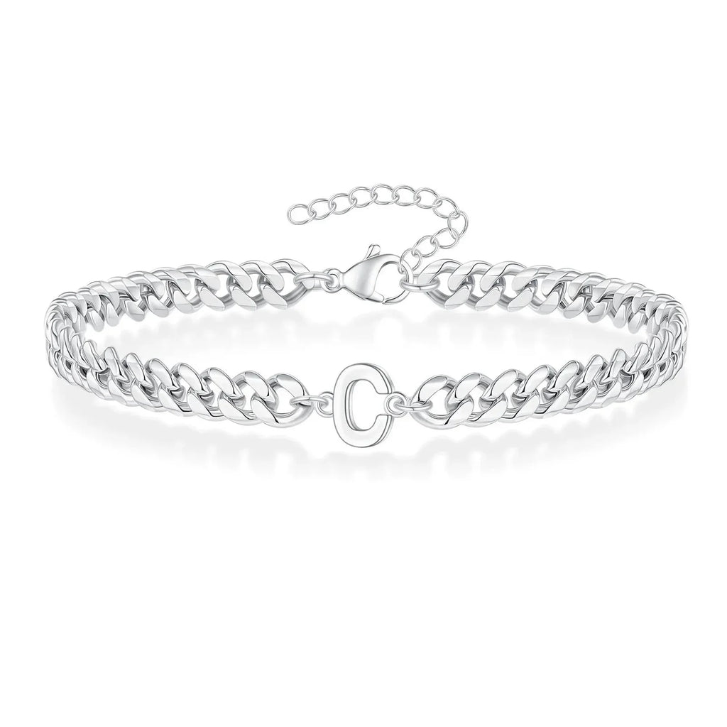 Couples Letter Initial Cuban Bracelet - Adjustable 20-25cm, view 7