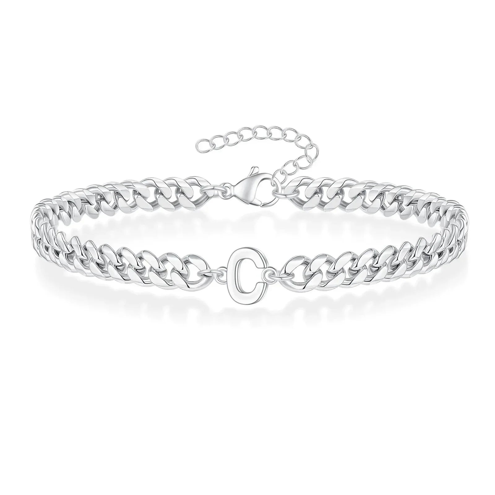 Couples Letter Initial Cuban Bracelet - Adjustable 20-25cm, view 7