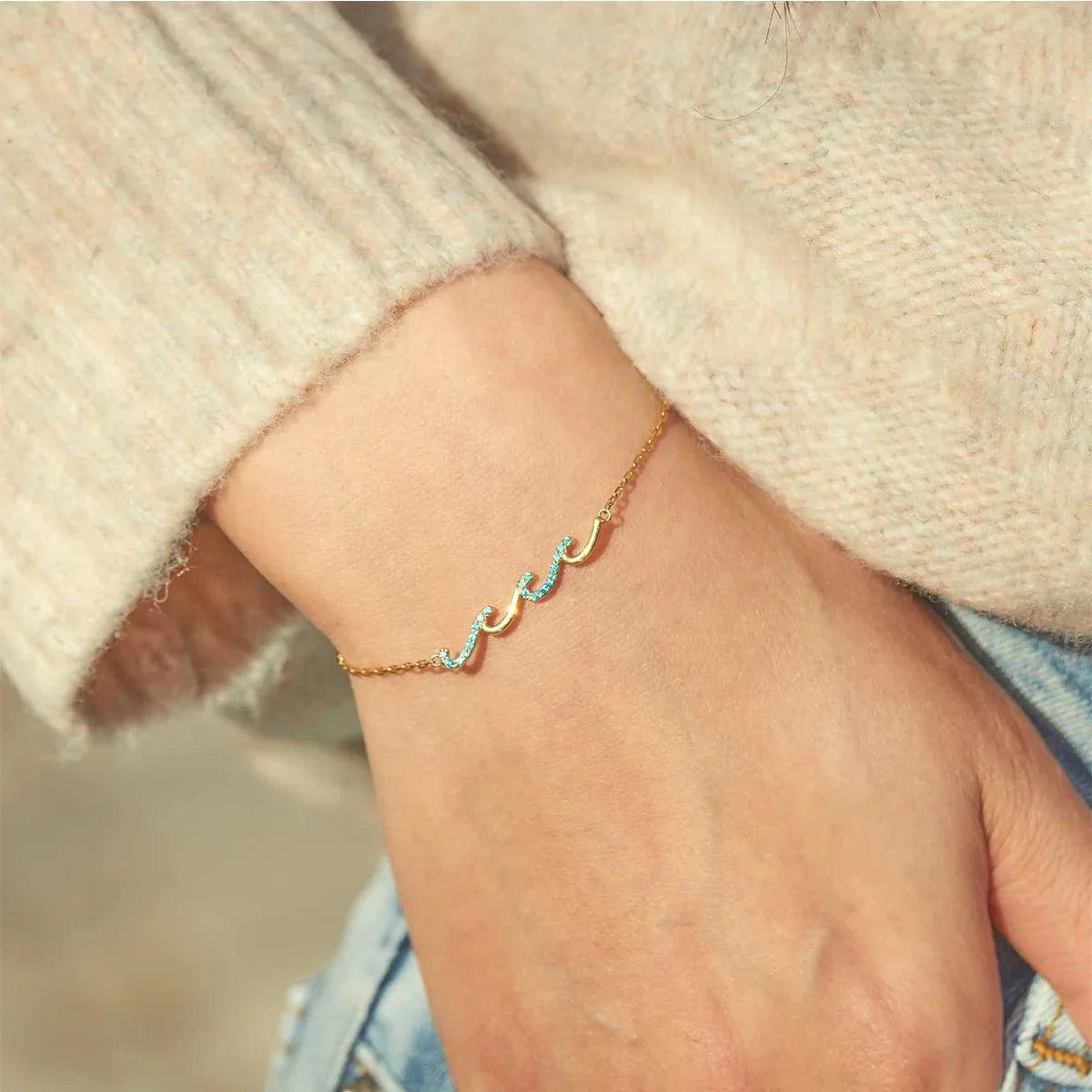 Dainty Wave Bracelet for Women - 18+5cm Adjustable Fit, view 2