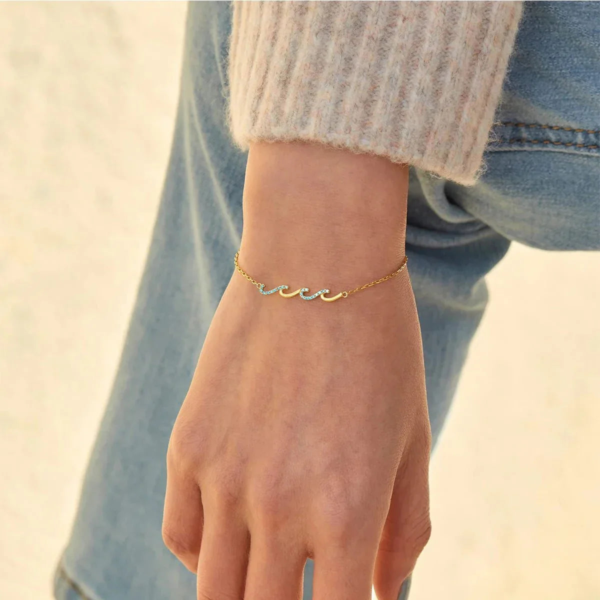 Dainty Wave Bracelet for Women - 18+5cm Adjustable Fit, view 3