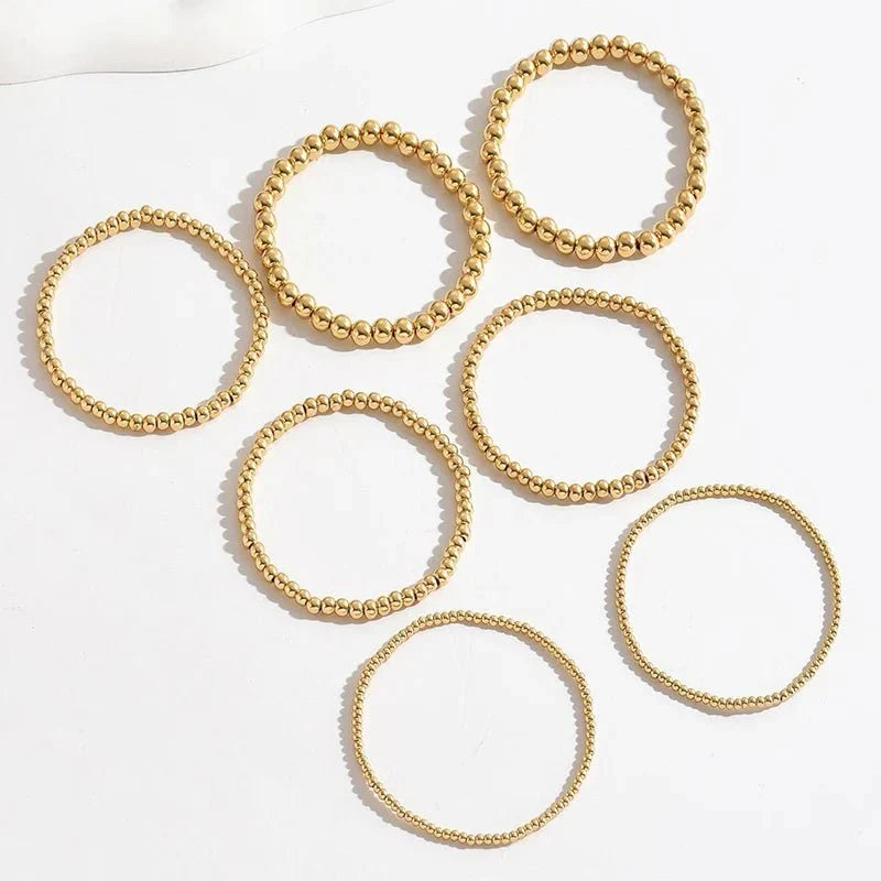 7pcs Gold Beaded Bracelet Stack for Women - Layered Jewellery Set, view 5