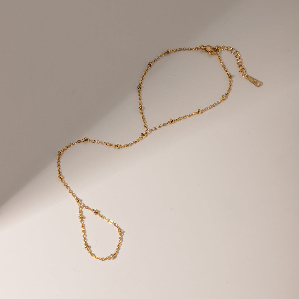 Dainty Satellite Hand Chain Bracelet with Ring - Adjustable 16-17 cm, view 3