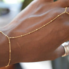 Dainty Satellite Hand Chain Bracelet with Ring - Adjustable 16-17 cm