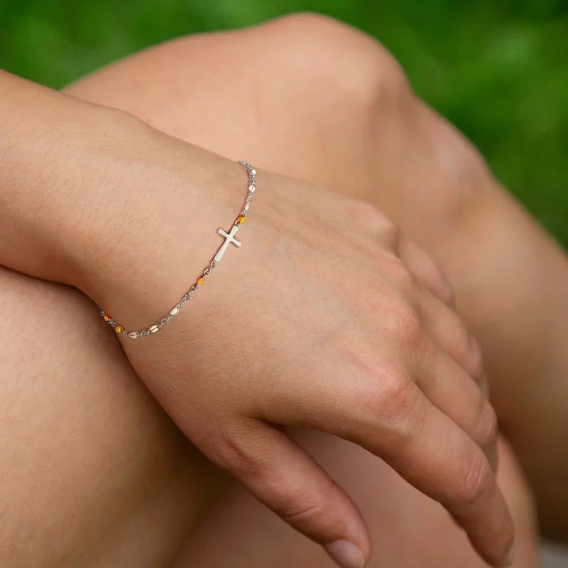 Adjustable Silver Cross Bracelet for Women - 15.5+4.5cm, Lightweight, view 12