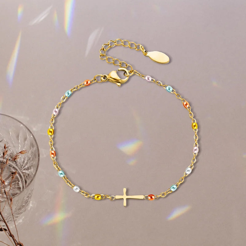 Adjustable Silver Cross Bracelet for Women - 15.5+4.5cm, Lightweight, view 13
