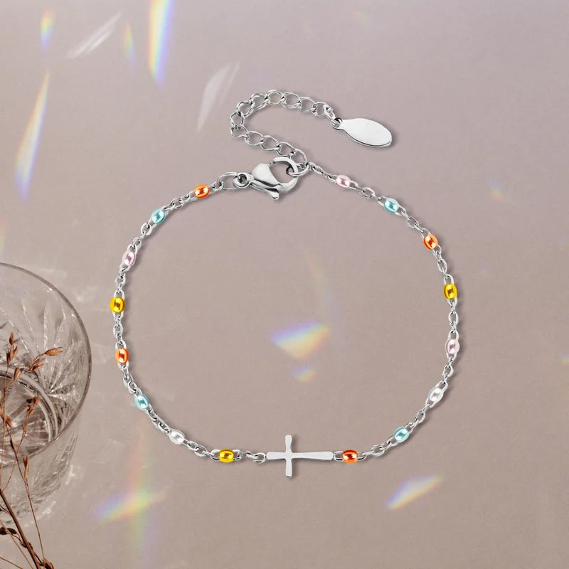 Adjustable Silver Cross Bracelet for Women - 15.5+4.5cm, Lightweight, view 2
