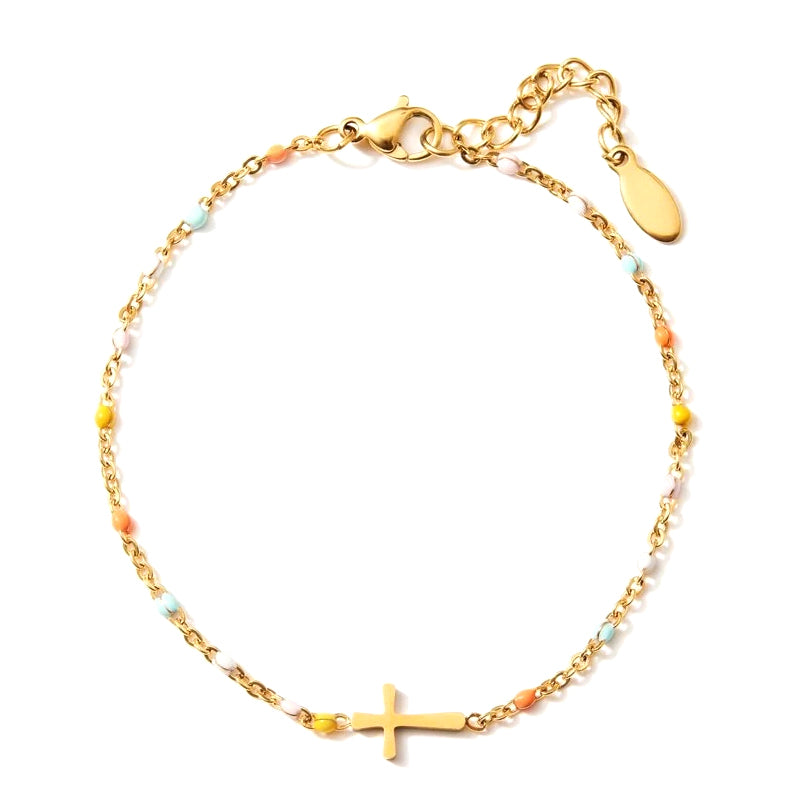 Adjustable Silver Cross Bracelet for Women - 15.5+4.5cm, Lightweight, view 3
