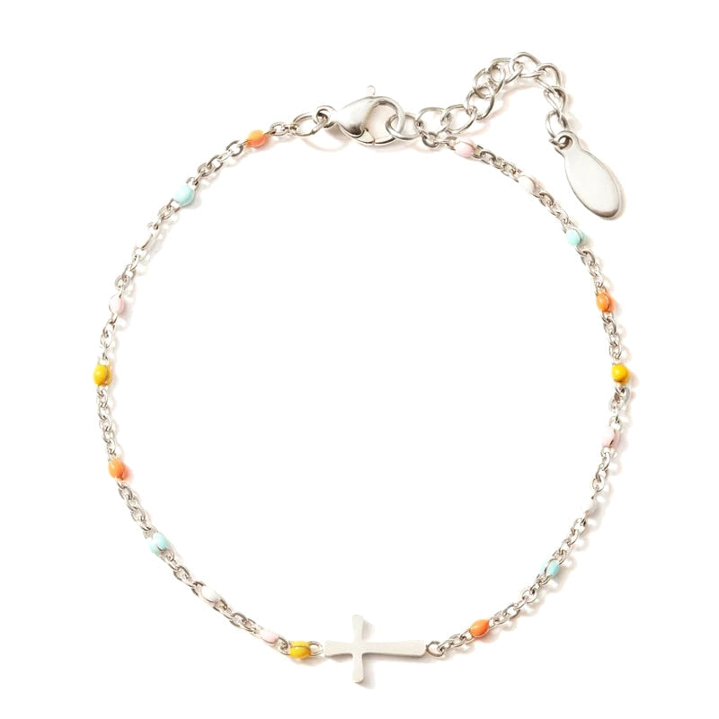 Adjustable Silver Cross Bracelet for Women - 15.5+4.5cm, Lightweight, view 4