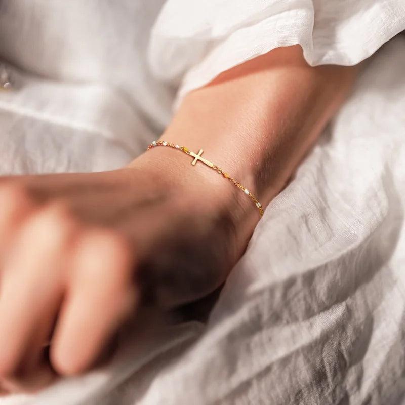 Adjustable Silver Cross Bracelet for Women - 15.5+4.5cm, Lightweight, view 9
