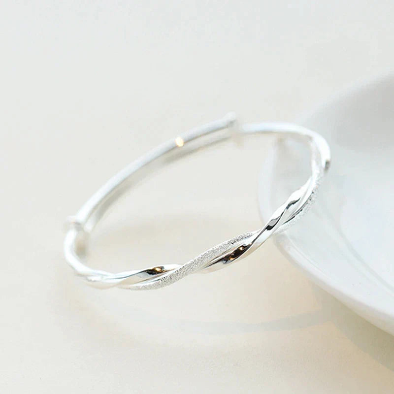 Twisted Silver Bracelet for Women - 925 Sterling, 6 cm, view 3