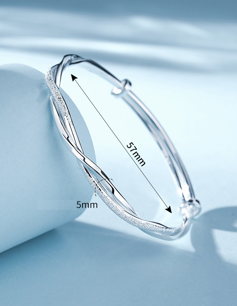 Twisted Silver Bracelet for Women - 925 Sterling, 6 cm, view 6