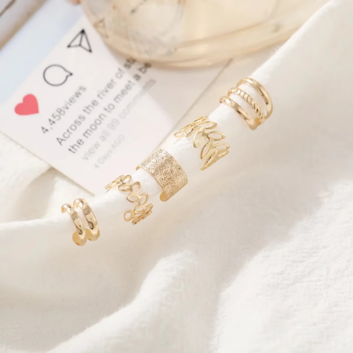 Gold Leaf Clip-On Ear Cuff Set for Women - Pain-Free, Tarnish-Resistant, view 2