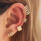 Gold Leaf Clip-On Ear Cuff Set for Women - Pain-Free, Tarnish-Resistant, view 5
