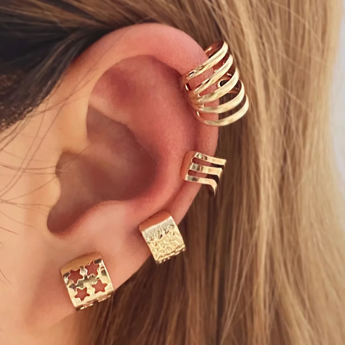 Gold Leaf Clip-On Ear Cuff Set for Women - Pain-Free, Tarnish-Resistant, view 5