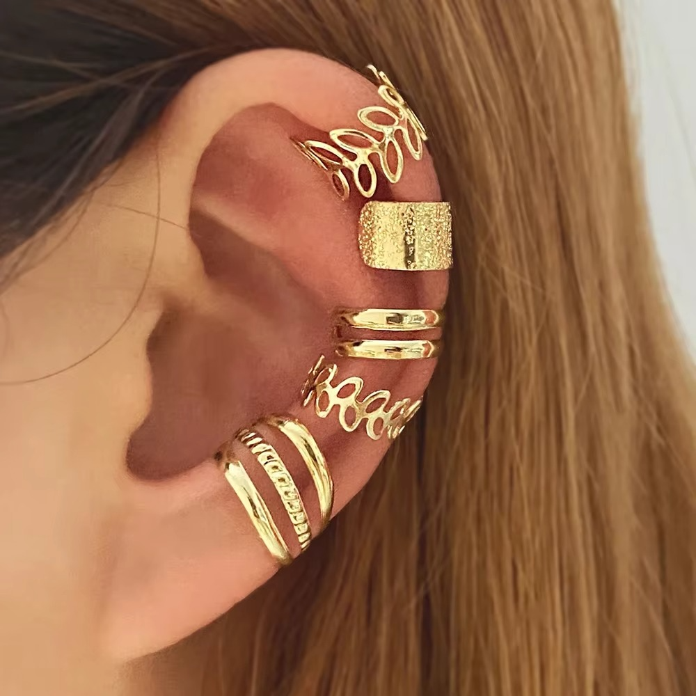 Gold Leaf Clip-On Ear Cuff Set for Women - Pain-Free, Tarnish-Resistant