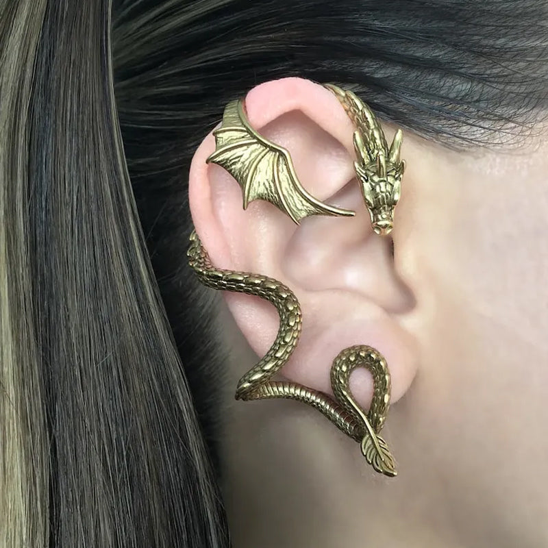 Dragon Cuff Earring for Men and Women - Alloy, Black Gold Silver, view 13