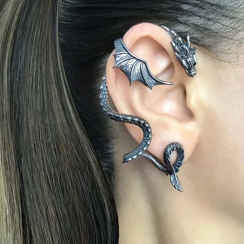 Dragon Cuff Earring for Men and Women - Alloy, Black Gold Silver, view 2