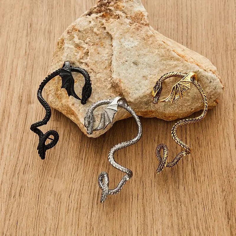 Dragon Cuff Earring for Men and Women - Alloy, Black Gold Silver, view 4