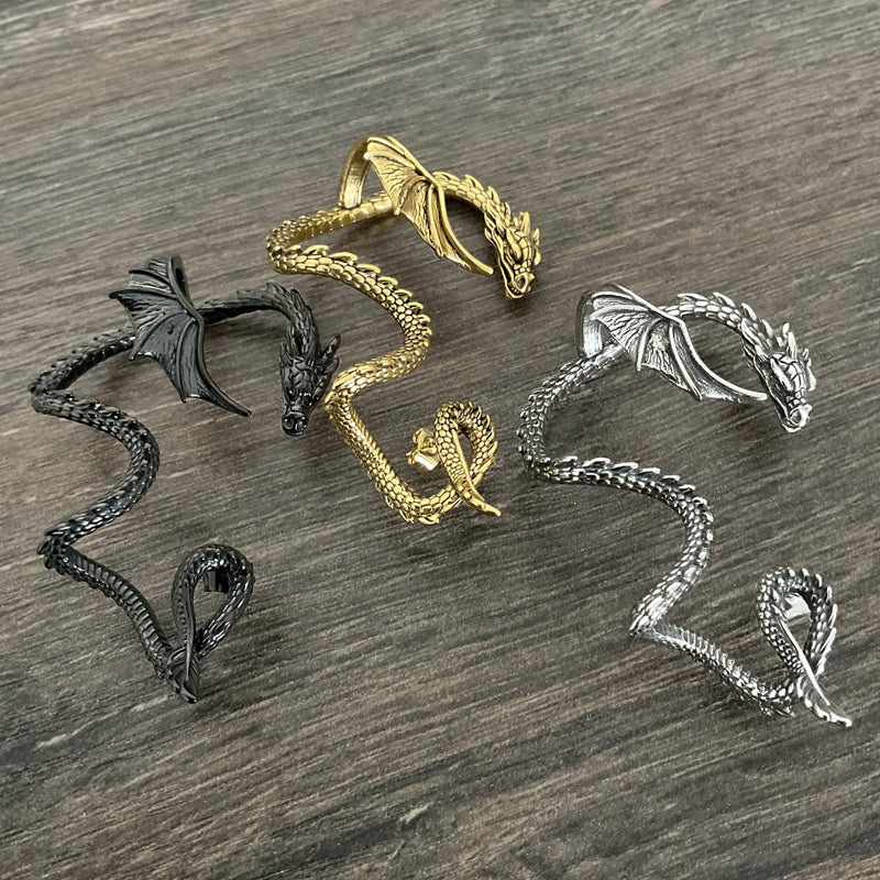 Dragon Cuff Earring for Men and Women - Alloy, Black Gold Silver, view 8