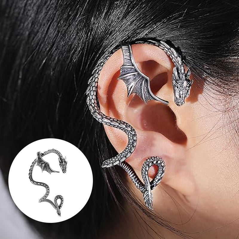 Dragon Cuff Earring for Men and Women - Alloy, Black Gold Silver