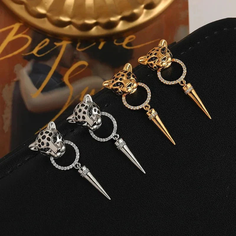 Leopard Circle Dangle Earrings - 3cm Drop, Animal Print, view 2