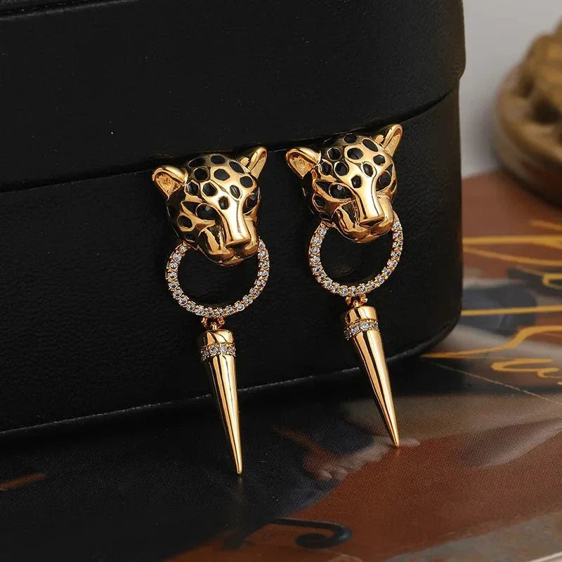 Leopard Circle Dangle Earrings - 3cm Drop, Animal Print