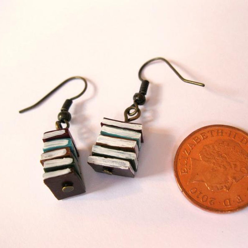 Book Stack Earrings for Book Lovers - 1cm Dangle, 8g, view 2