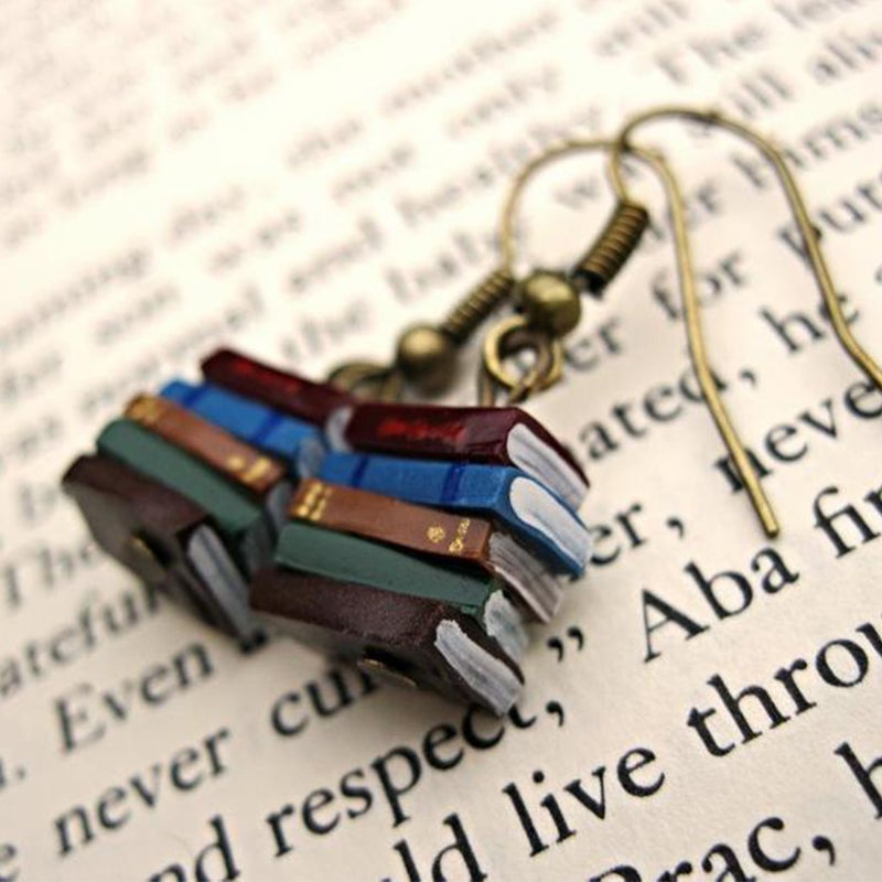 Book Stack Earrings for Book Lovers - 1cm Dangle, 8g, view 3
